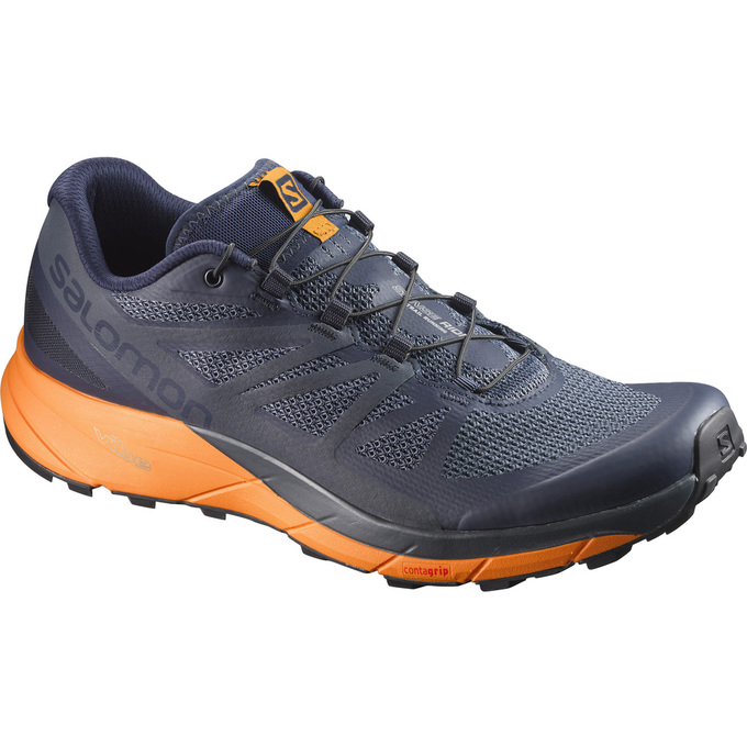 Salomon Israel SENSE RIDE - Mens Trail Running Shoes - Navy/Orange (BLPA-28091)